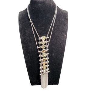 Art Deco Flapper Girl Style Necklace 28" Lucky Brand Silver Tone Mystic Stones